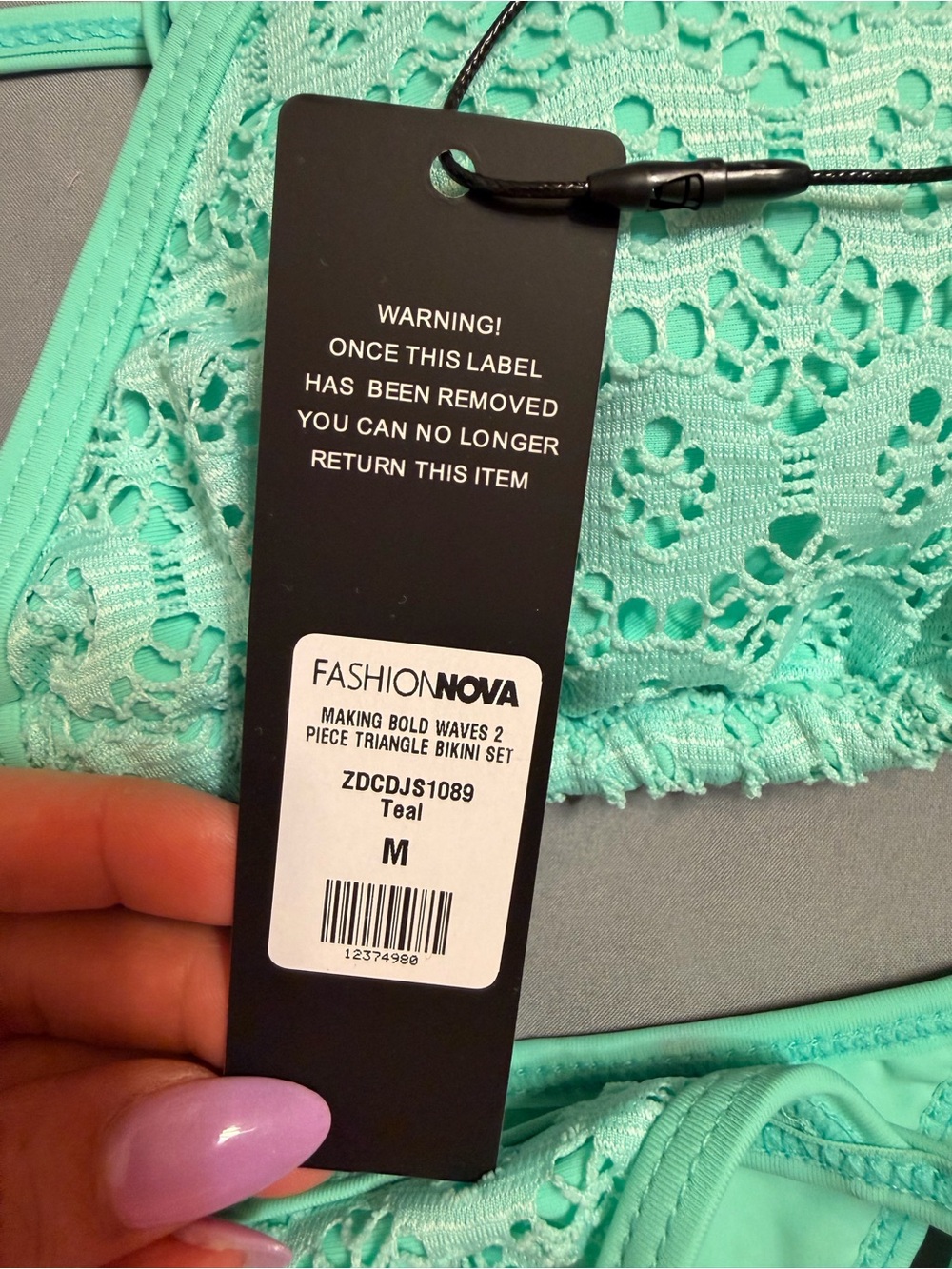 Fashion Nova Mint Crochet Triangle Bikini Set - Picture 3 of 4